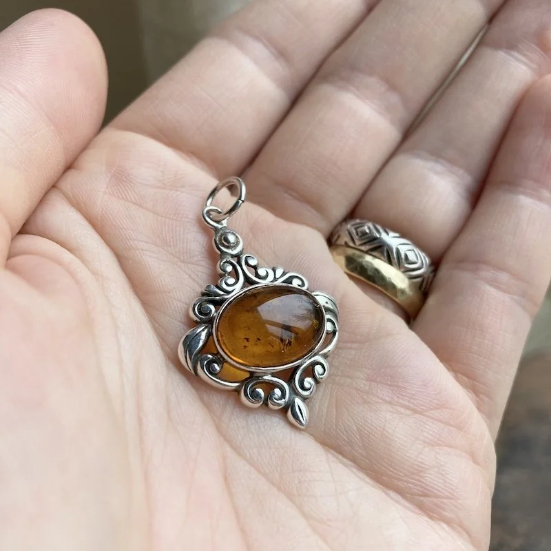 vintage ornate sterling silver and amber pendant 5.jpeg