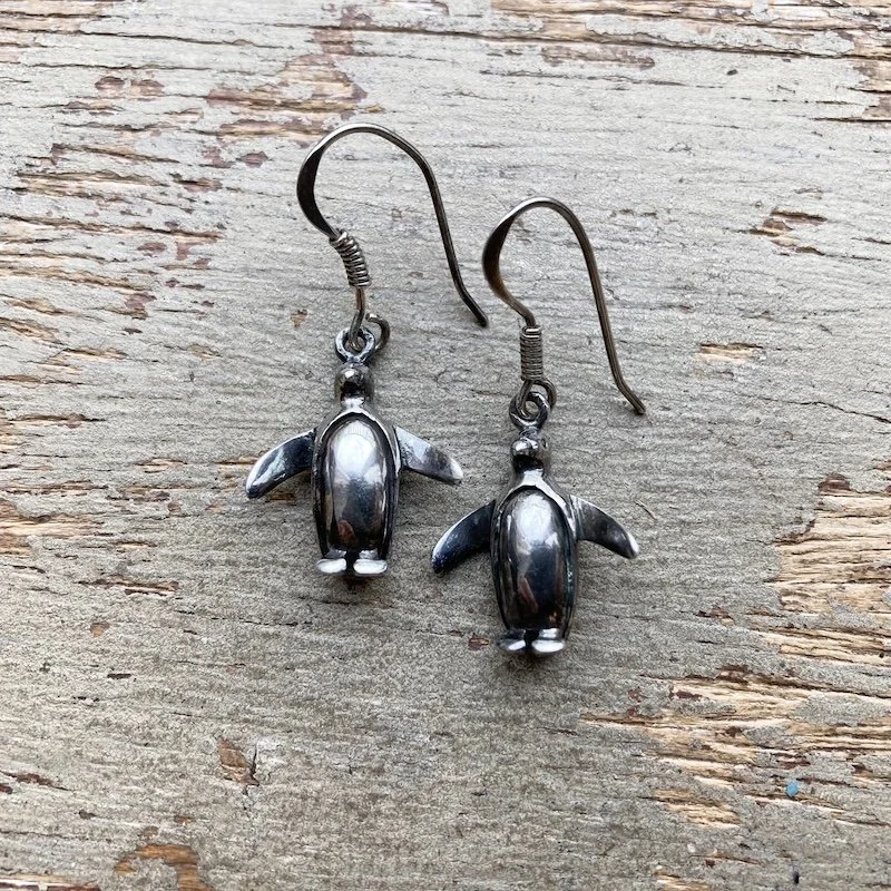 Cute Vintage Sterling Silver Penguin Earrings