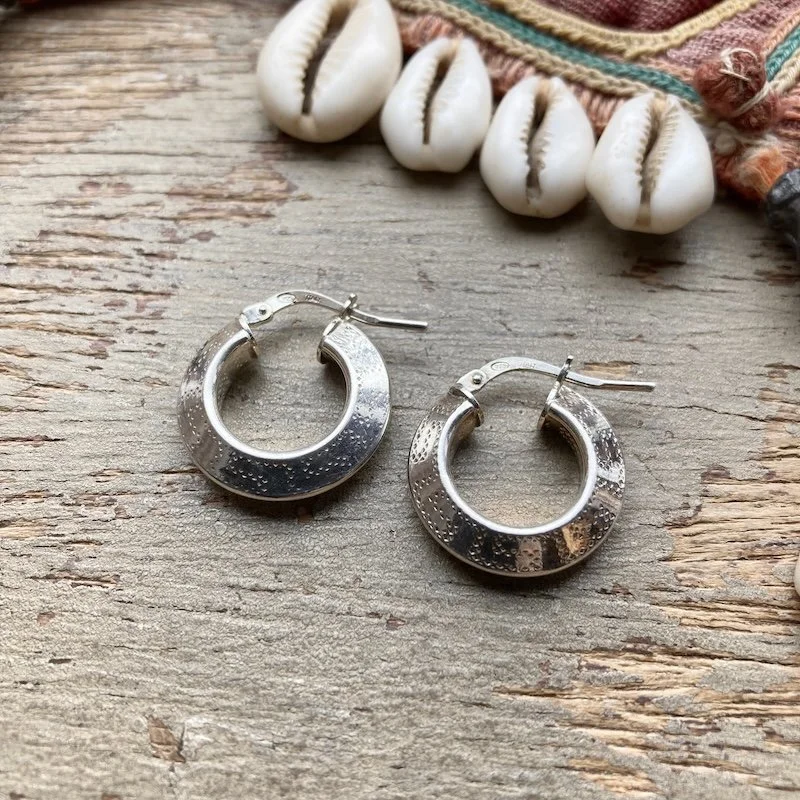 Funky Vintage Italian Sterling Silver Chunky Hoops