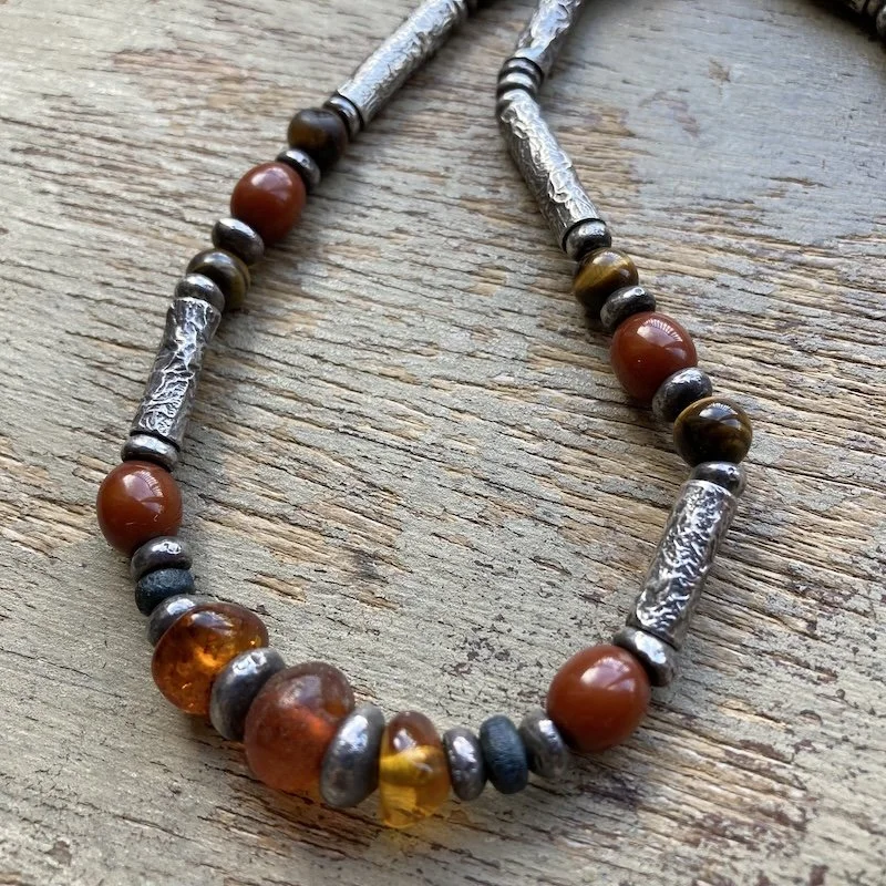 beautiful handmade textured silver and beaded necklace 2.jpeg