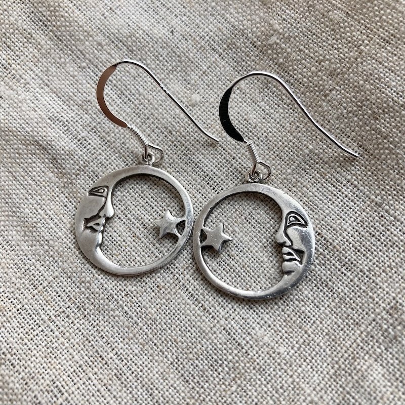 Dreamy Celestial Sterling Silver Moon and Star Earrings