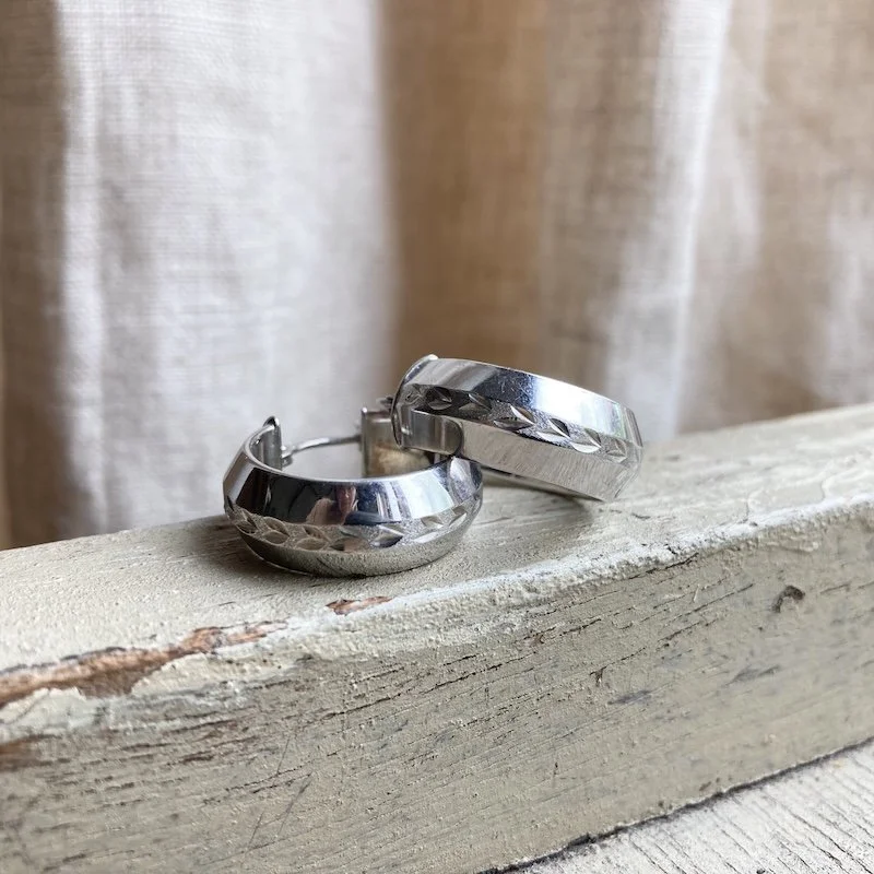 Fab Vintage Italian Chunky Sterling Silver Hoops with Engraving