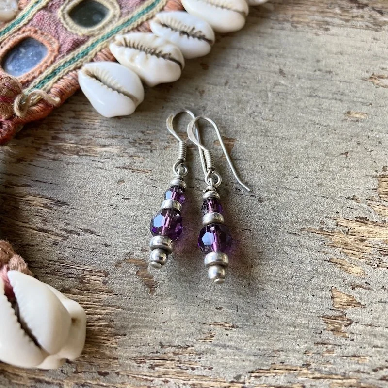 sterling silver and purple glass beaded earrings 1.jpeg
