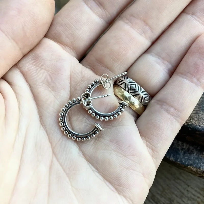 cute little granulated sterling silver hoops 2.jpeg