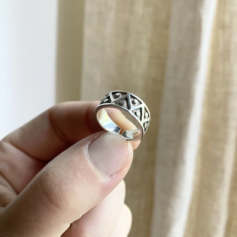 solid silver geometric patterned pinky : toe ring 3.jpeg