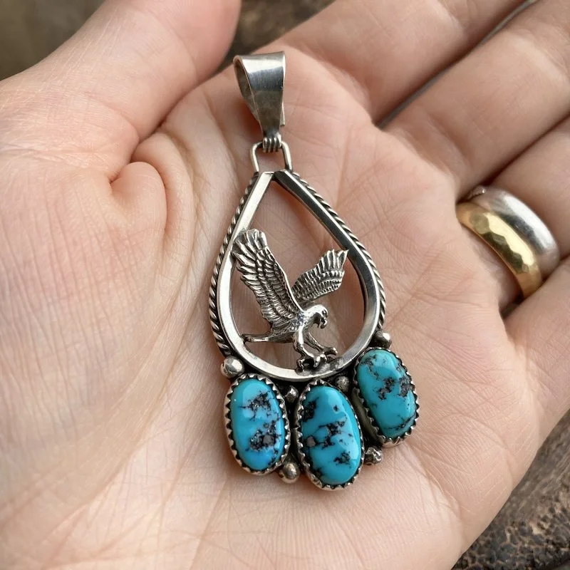 vintage sterling silver and turquoise eagle pendant 4.jpeg