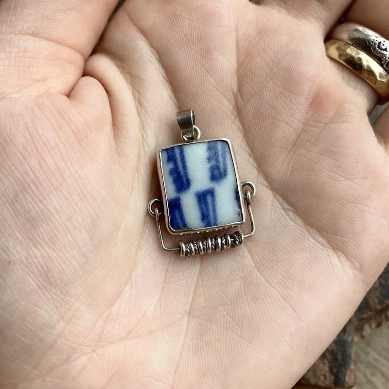 Amazing Vintage Sterling Silver and Porcelain Pendant