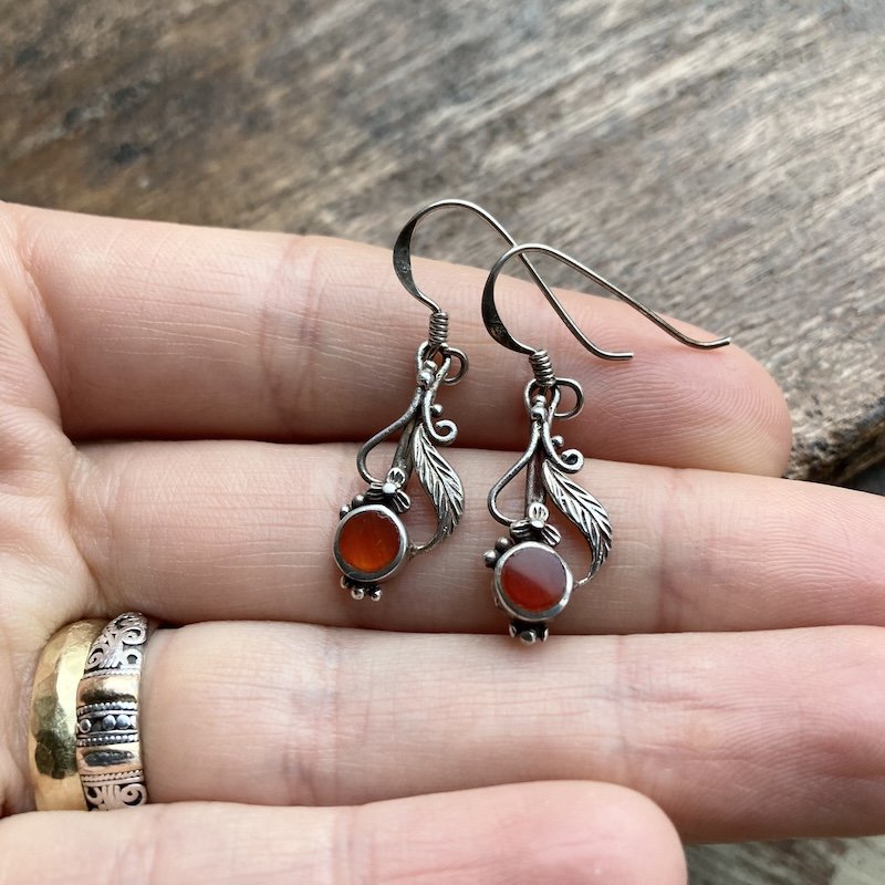 Vintage Ornate Sterling Silver Carnelian Earrings