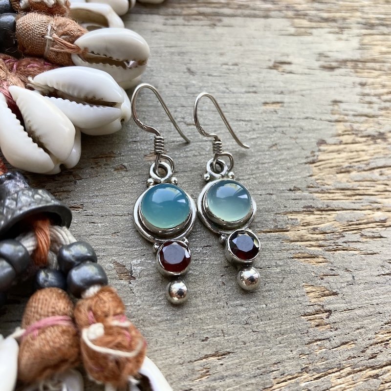 sterling silver blue chalcedony and garnet earrings 2.jpeg
