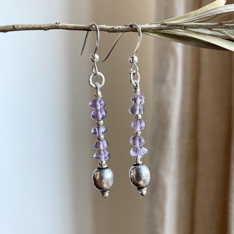 sterling silver amethyst beaded dangly earrings 3.jpeg