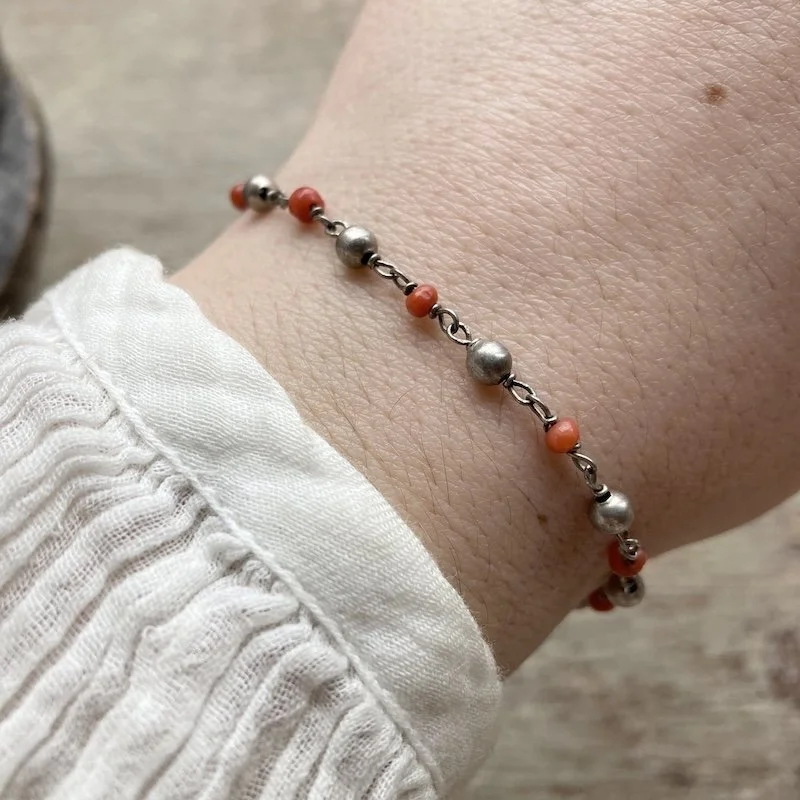 Pretty Vintage Sterling Silver and Red Coral Bracelet