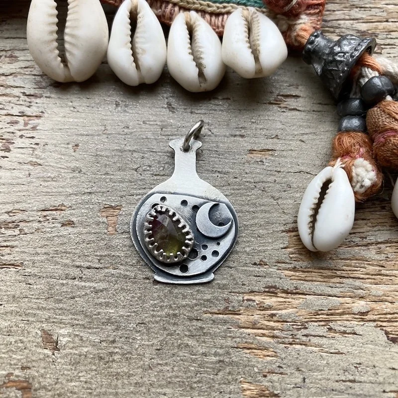 Sterling Silver and Tourmaline Celestial Potion Bottle Pendant