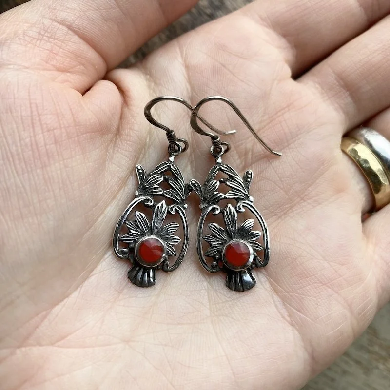 vintage ornate sterling silver and carnelian earrings 4.jpeg