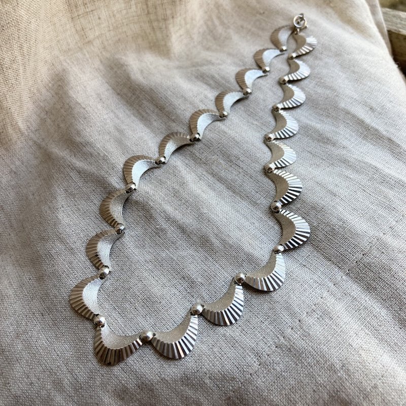 Beautiful Vintage Sterling Silver Crescent Necklace