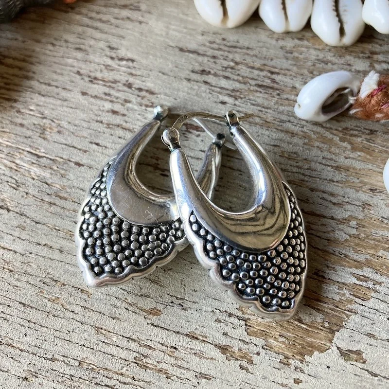 funky vintage textured sterling silver hoops 2.jpeg