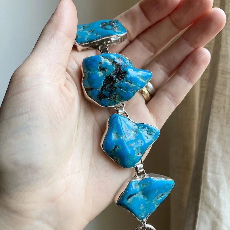 solid silver chunky natural turquoise nugget bracelet 5.jpeg
