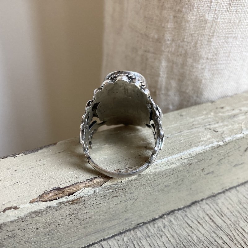 Vintage Tibetan Sterling Silver, Bone and Red Coral Ring