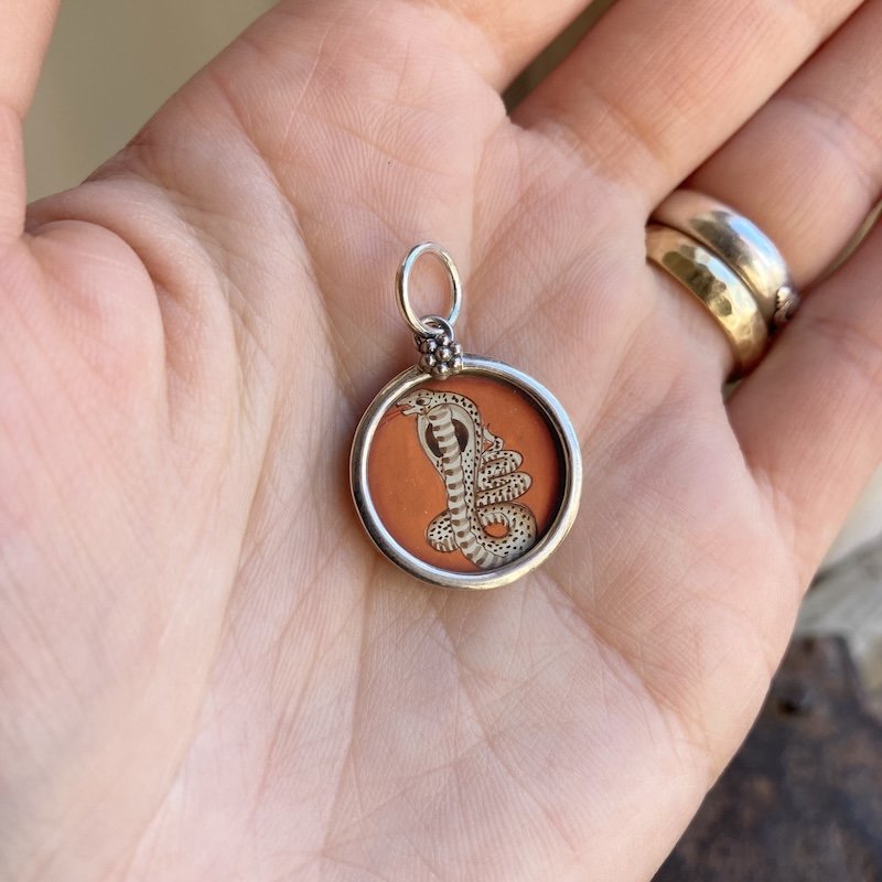 Hand-Painted Indian Sterling Silver Cobra Pendant