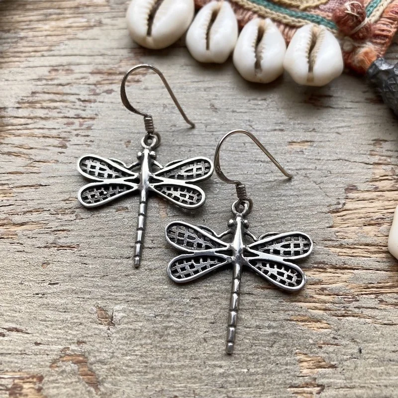 Beautiful Sterling Silver Dangly Dragonfly Earrings