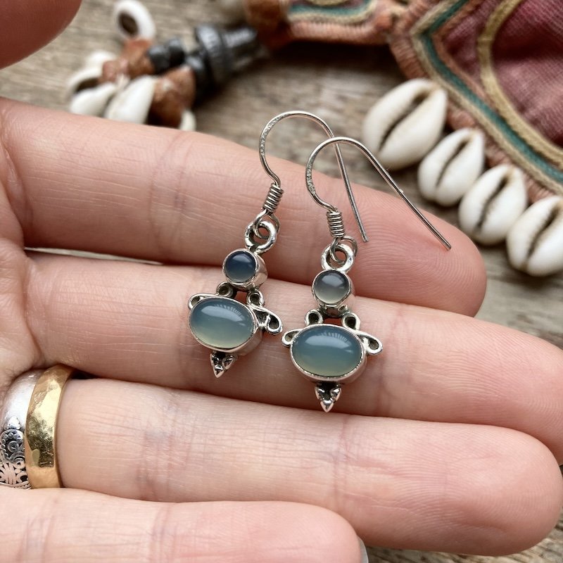 Dreamy Vintage Sterling Silver Chalcedony Earrings