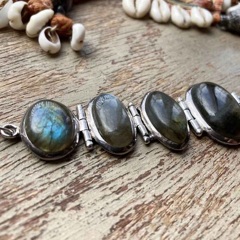 Dreamy Vintage Chunky Sterling Silver and Labradorite Bracelet