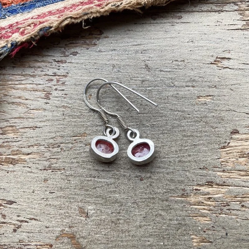 Dainty Vintage Sterling Silver Ruby Earrings