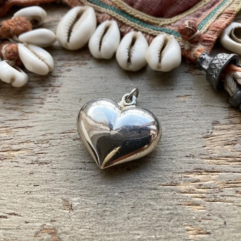 Fab Vintage Sterling Silver Puffy Heart Pendant