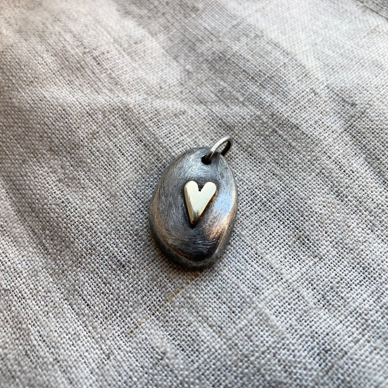 Solid Silver and Gold Plated Love Heart Pebble Pendant