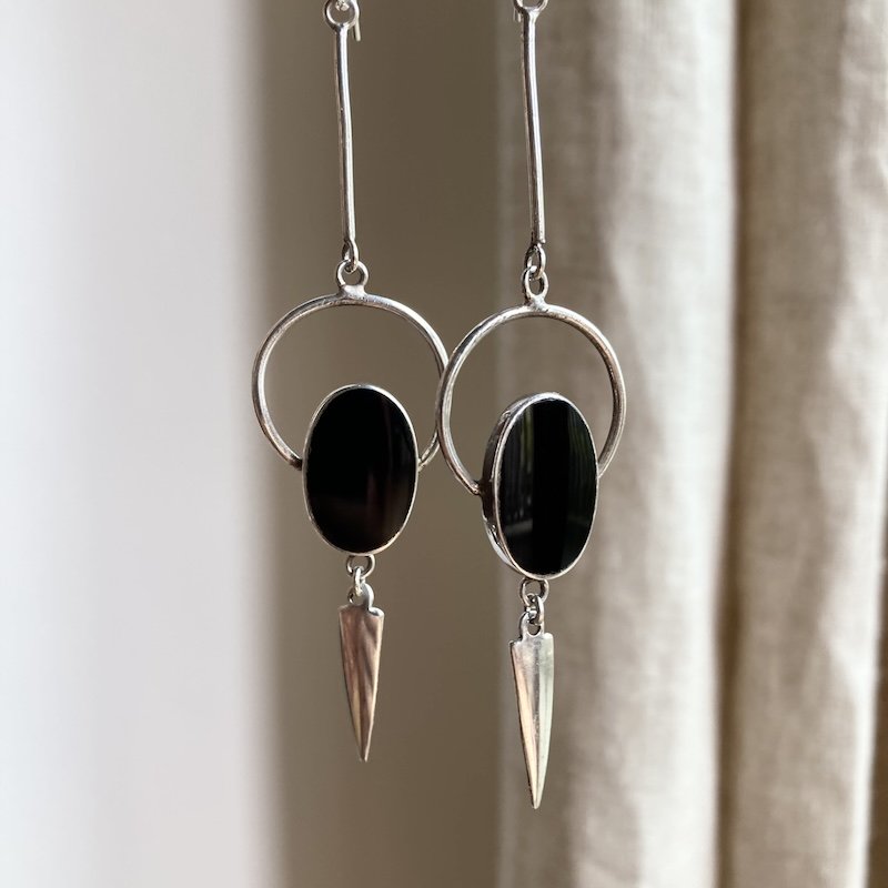Funky Vintage Modernist Sterling Silver Dangly Earrings