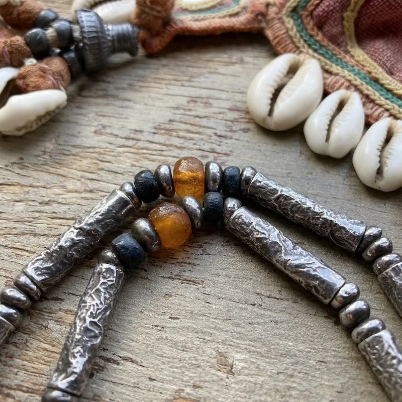 beautiful handmade textured silver and beaded necklace 4.jpeg