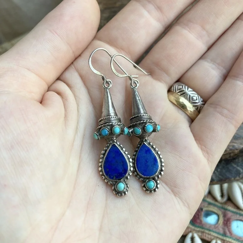 vintage ornate sterling silver turquoise and lapis lazuli earrings 4.jpeg
