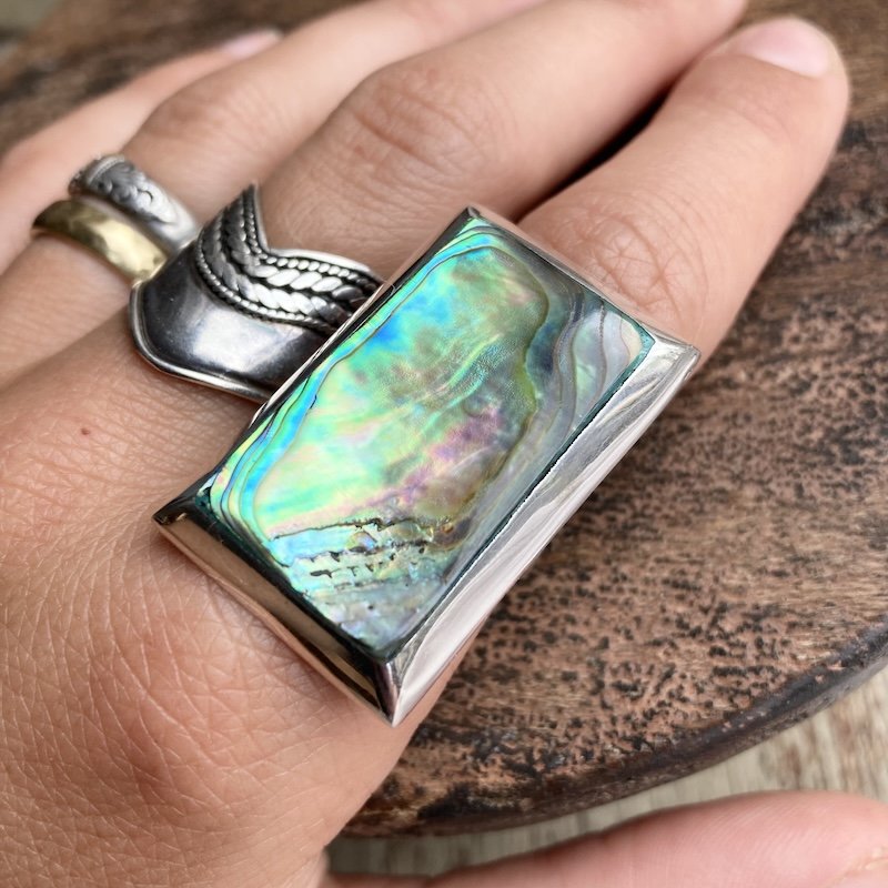 Beautiful Vintage Sterling Silver Abalone Shell Ring