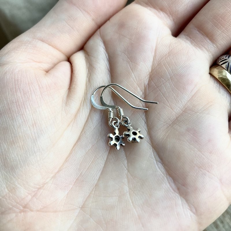 tiny little sterling silver pearly flower earrings 2.jpeg