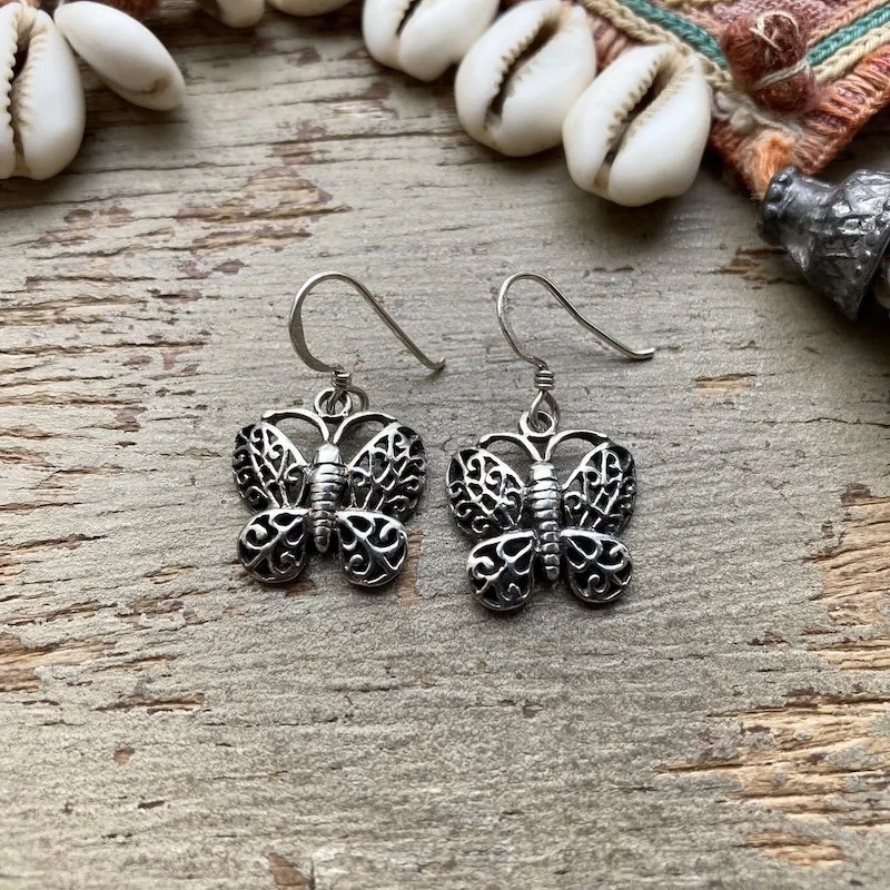 Cute Vintage Sterling Silver Butterfly Earrings