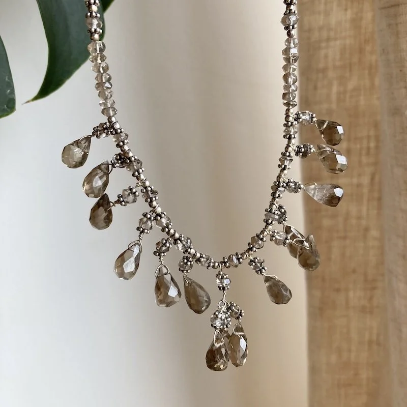 sterling silver and smokey quartz crystal necklace 1.jpeg
