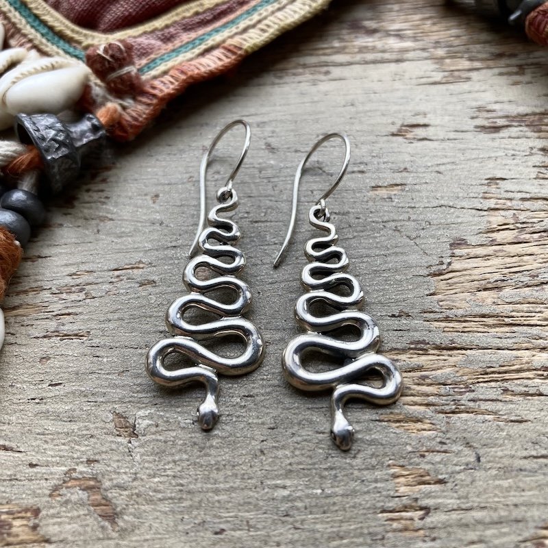 Fab Sterling Silver Dangly Snake Earrings