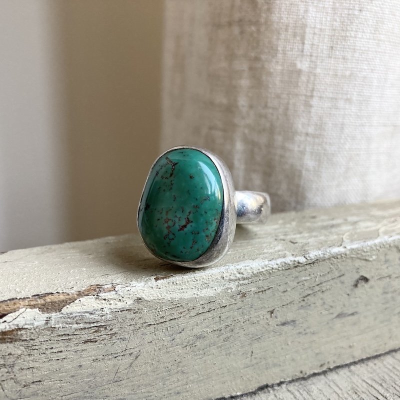 Vintage Chunky Solid Silver and Green Turquoise Ring