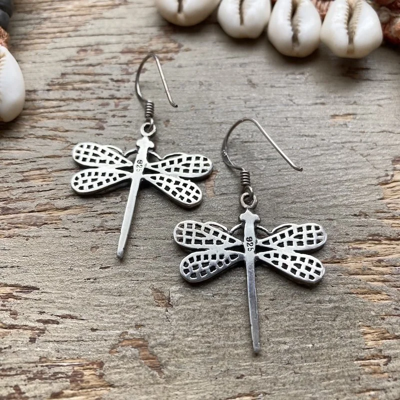Beautiful Sterling Silver Dangly Dragonfly Earrings