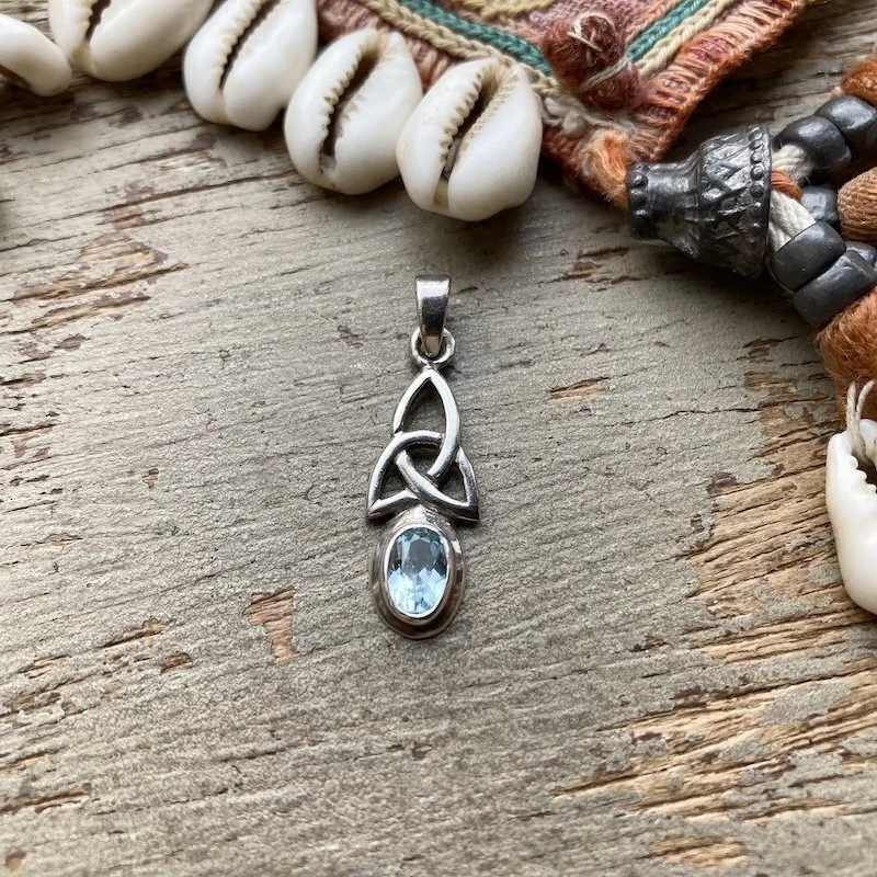 Sterling Silver Celtic Knot and Blue Topaz Pendant