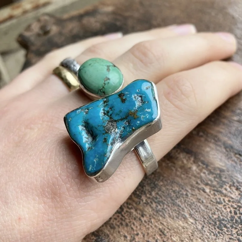 solid silver chunky natural turquoise nugget ring 6.jpeg