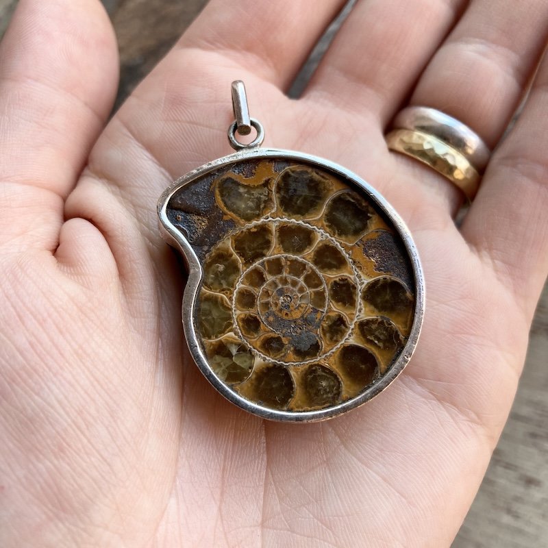 Beautiful Vintage Sterling Silver Ammonite Pendant