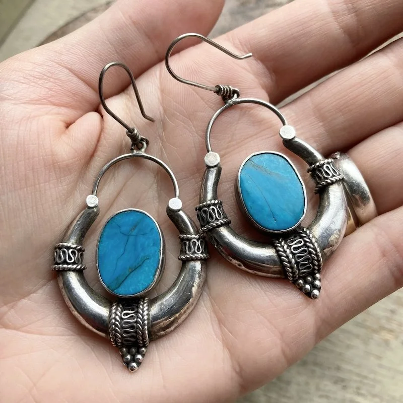Amazing Vintage Large Sterling Silver Bohemian Earrings