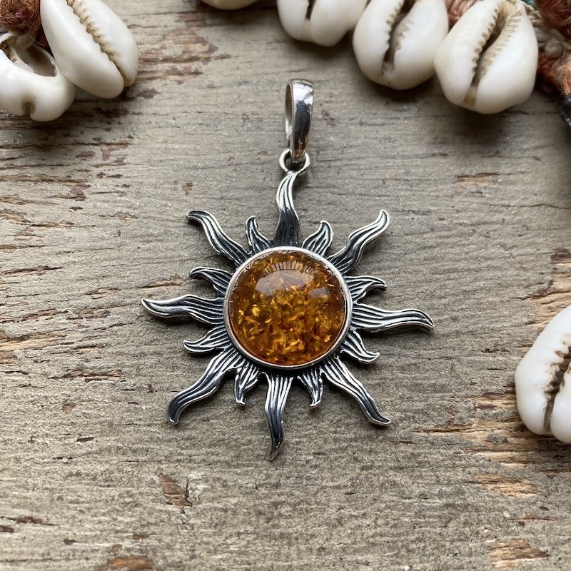 Dreamy Sterling Silver Amber Sun Pendant