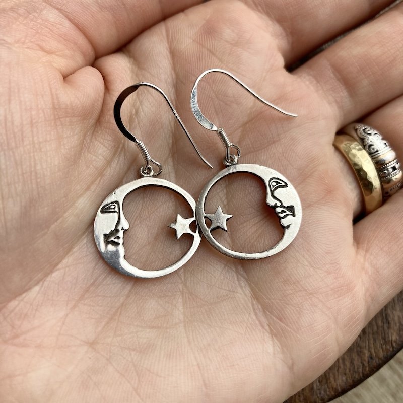 Dreamy Celestial Sterling Silver Moon and Star Earrings
