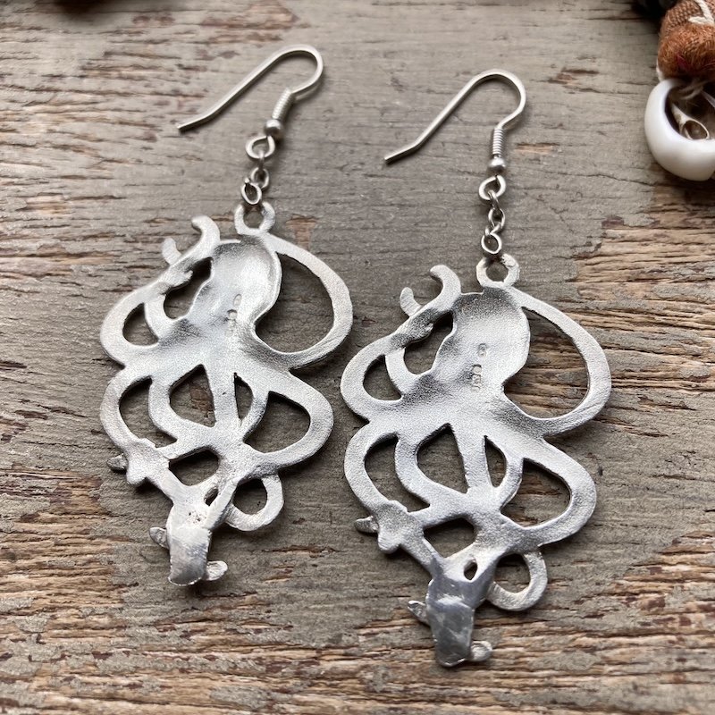 Incredible Vintage Solid Silver Octopus Earrings