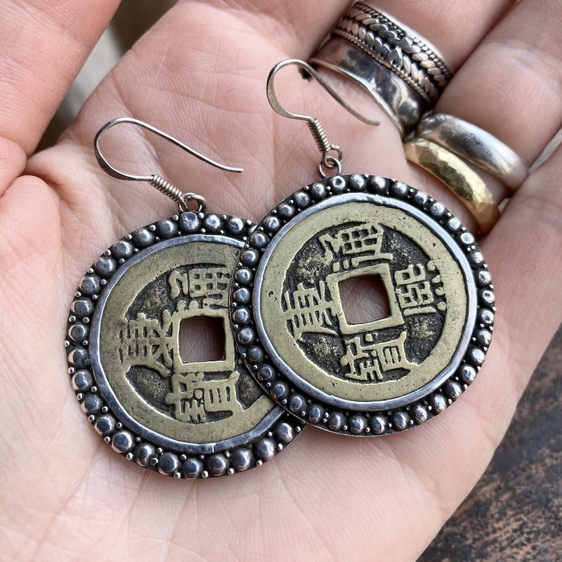 Amazing Vintage Sterling Silver Lucky Coin Earrings