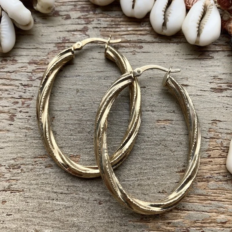Fab Vintage Sterling Silver Gilt Oval Hoops