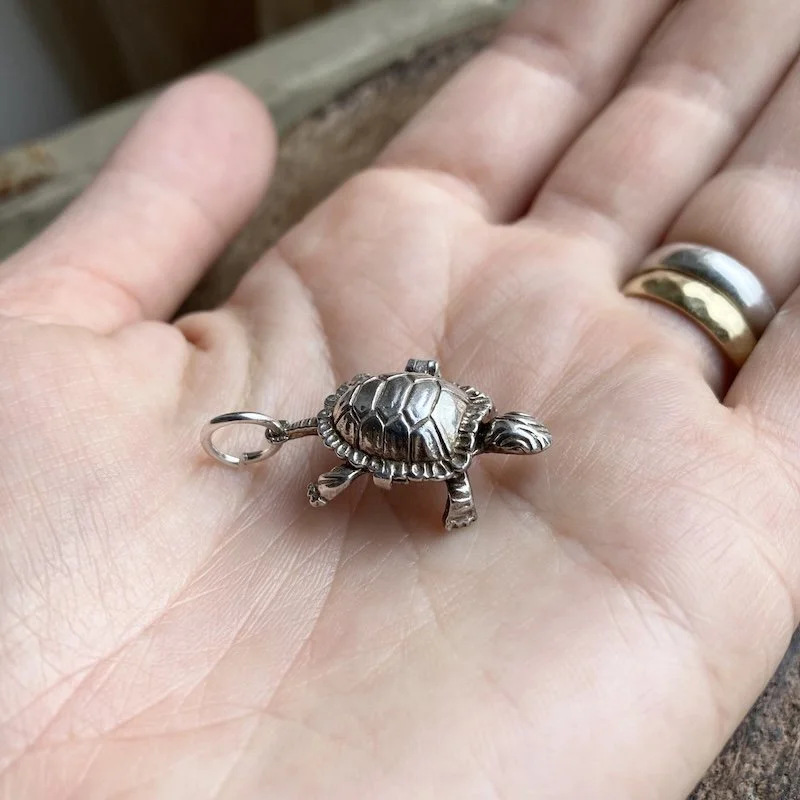 Vintage Sterling Silver Tortoise and Hare Pendant