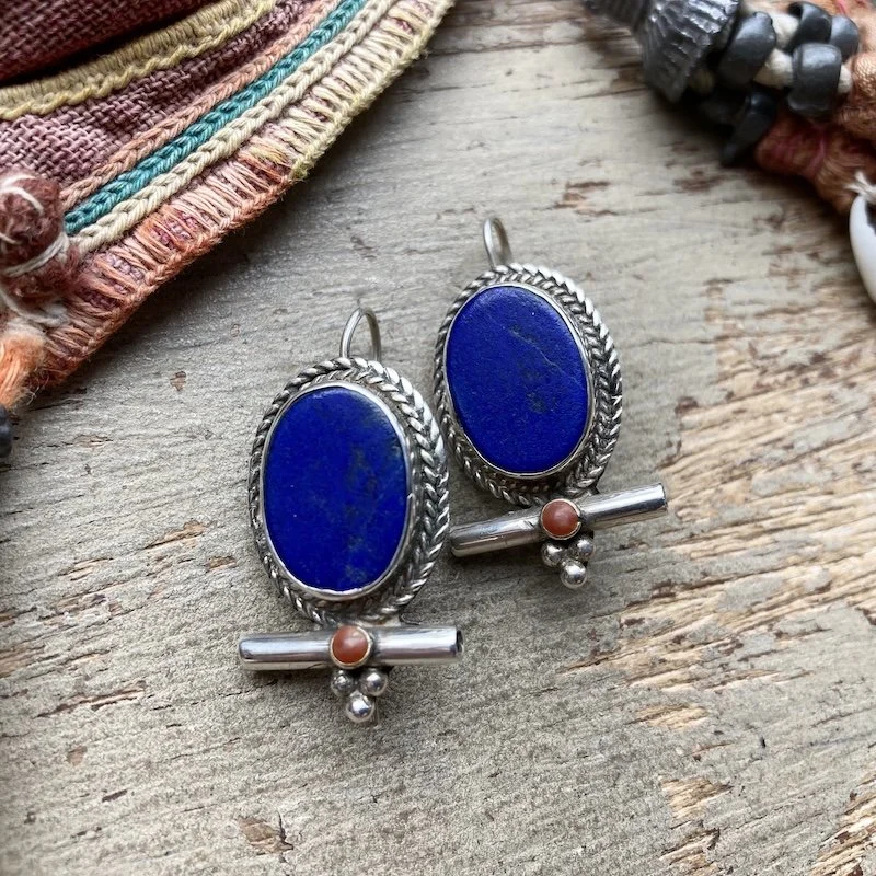 Beautiful Vintage Sterling Silver Lapis Lazuli Earrings