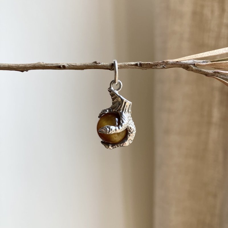 Vintage Sterling Silver Tiger's Eye Claw and Orb Pendant